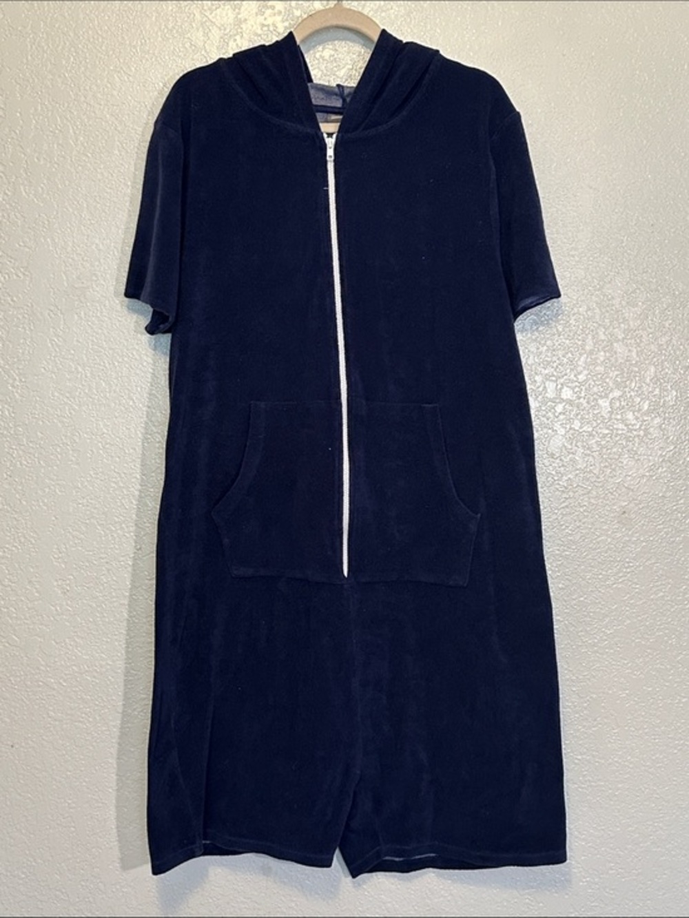 ASOS XL Towel Romper Oversized Navy Short Sleeve Hooded Zip